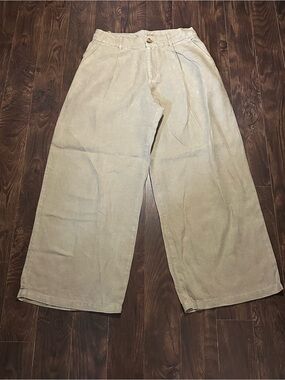 Zara Beige Wide Leg Linen Trousers